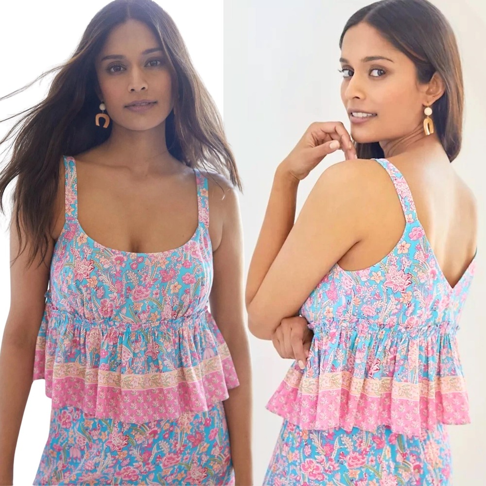 Plenty by Tracy Reese Blue & Pink Floral Tiered Tank Top